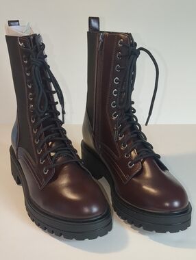 No Boundaries Burgundy/Black Combat Boots NWT